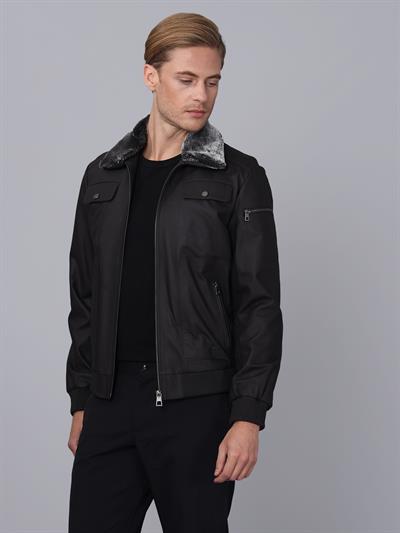 Basics And More Basics&More Men Pilot Model Brown Taffeta Leather Jacket With Fur Collar - ES511