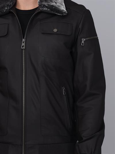 Basics And More Basics&More Men Pilot Model Brown Taffeta Leather Jacket With Fur Collar - ES511