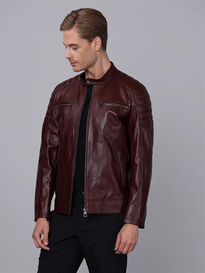 Basics And More Basics&More Men Plum Leather Jacket - CMSE105