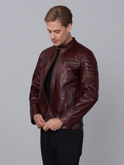 Basics And More Basics&More Men Plum Leather Jacket - CMSE105
