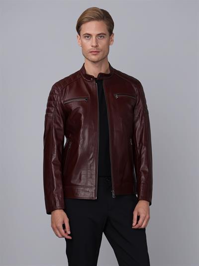 basics and more Basics&More Men Plum Leather Jacket - CMSE105