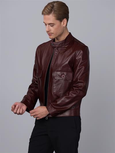 Basics And More Basics&More Men Plum Leather Jacket - E1021