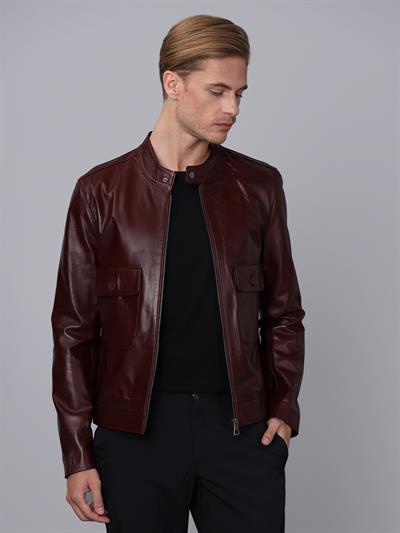 Basics And More Basics&More Men Plum Leather Jacket - E1021