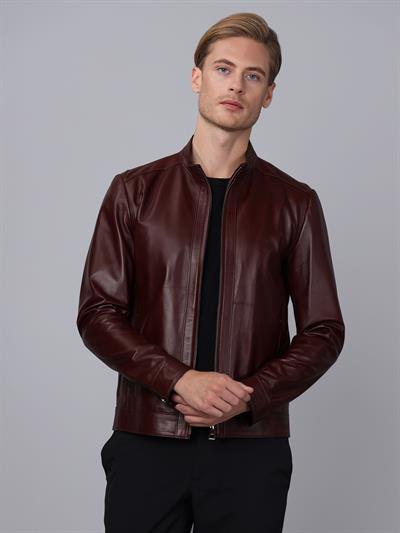Basics And More Basics&More Men Plum Leather Jacket - E130