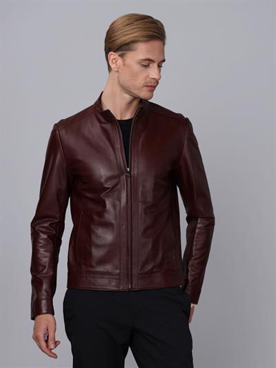 Basics And More Basics&More Men Plum Leather Jacket - E130
