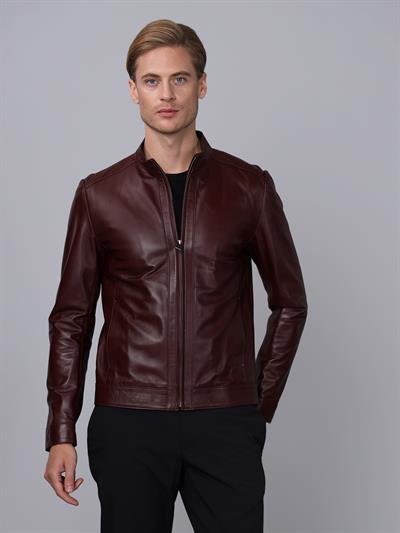 basics and more Basics&More Men Plum Leather Jacket - E130