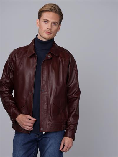 Basics And More Basics&More Men Plum Leather Jacket - E344