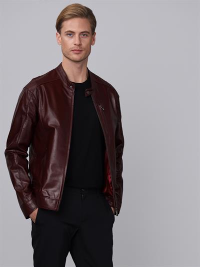 Basics And More Basics&More Men Plum Leather Jacket - S5