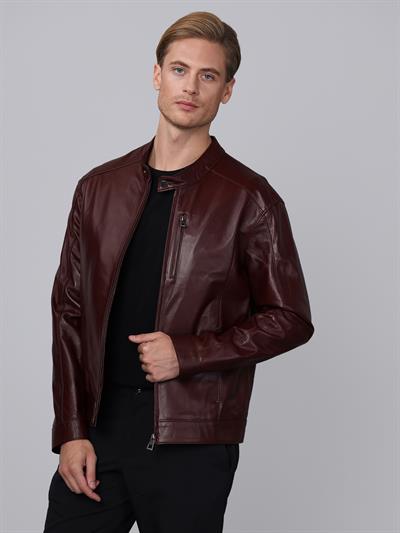 Basics And More Basics&More Men Plum Leather Jacket - S5