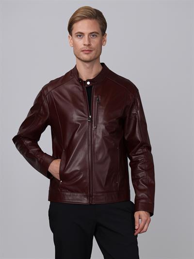 basics and more Basics&More Men Plum Leather Jacket - S5