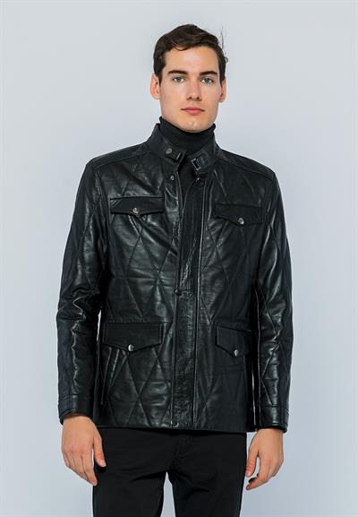 Basics And More Basics&More Men Pocket Quilted Black Leather Jacket - Ronaldo