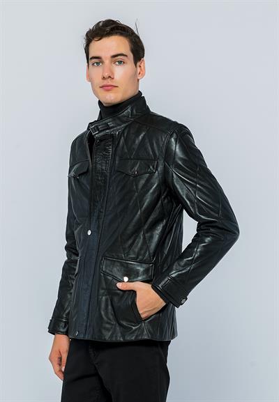 Basics And More Basics&More Men Pocket Quilted Black Leather Jacket - Ronaldo