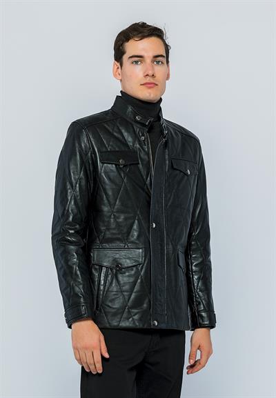 Basics And More Basics&More Men Pocket Quilted Black Leather Jacket - Ronaldo