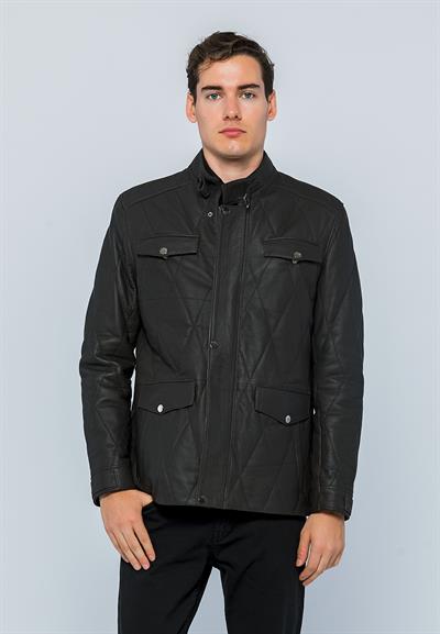 Basics And More Basics&More Men Pocket Quilted Brown Taffeta Leather Jacket - Ronaldo