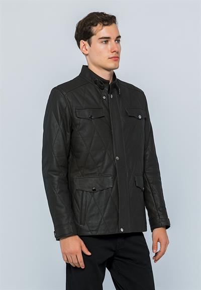 Basics And More Basics&More Men Pocket Quilted Brown Taffeta Leather Jacket - Ronaldo