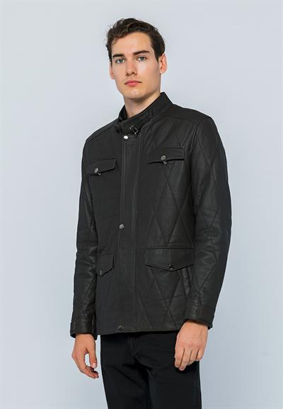 Basics And More Basics&More Men Pocket Quilted Brown Taffeta Leather Jacket - Ronaldo