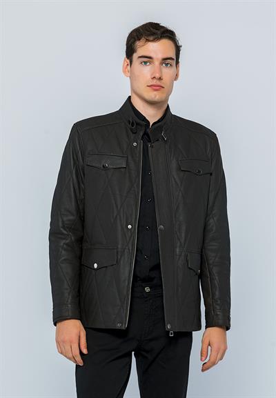 basics and more Basics&More Men Pocket Quilted Brown Taffeta Leather Jacket - Ronaldo