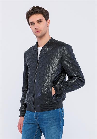 Basics And More Basics&More Men Quilted Black Leather Jacket - E10031