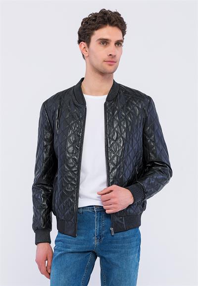 Basics And More Basics&More Men Quilted Black Leather Jacket - E10031
