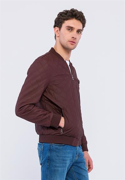 Basics And More Basics&More Men Quilted Burgundy Taffeta Leather Jacket - E10031
