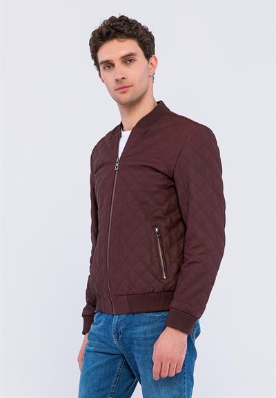 Basics And More Basics&More Men Quilted Burgundy Taffeta Leather Jacket - E10031