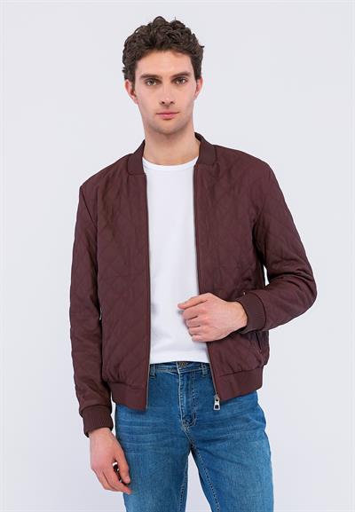Basics And More Basics&More Men Quilted Burgundy Taffeta Leather Jacket - E10031