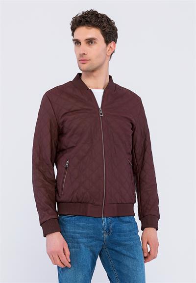 basics and more Basics&More Men Quilted Burgundy Taffeta Leather Jacket - E10031