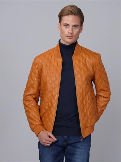 Basics And More Basics&More Men Quilted Camel Leather Jacket - E10031