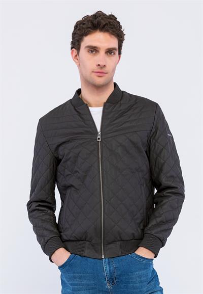 Basics And More Basics&More Men Quilted Coffee Taffeta Genuine Leather Jacket - YNS45