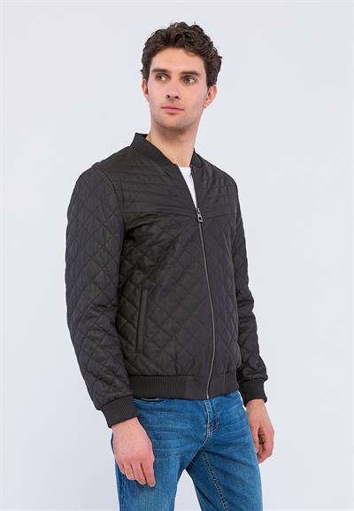 Basics And More Basics&More Men Quilted Coffee Taffeta Genuine Leather Jacket - YNS45