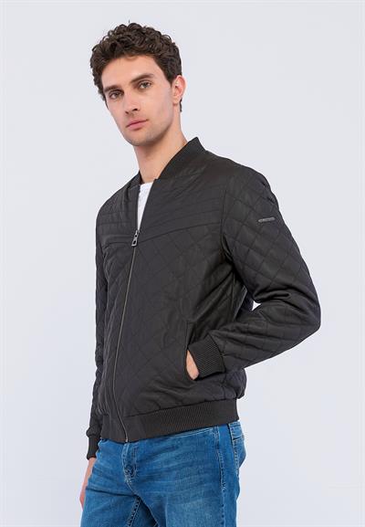 Basics And More Basics&More Men Quilted Coffee Taffeta Genuine Leather Jacket - YNS45