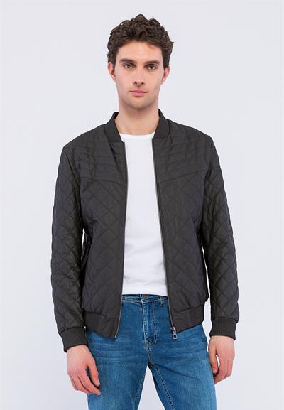 basics and more Basics&More Men Quilted Coffee Taffeta Genuine Leather Jacket - YNS45