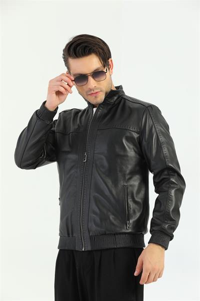 Basics And More Basics&More Men's Black Leather Coat - REC44