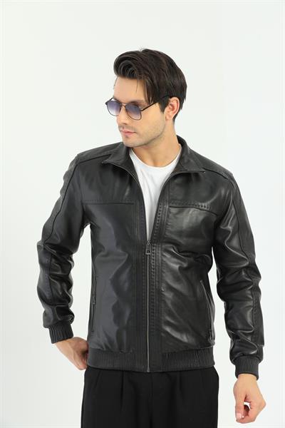Basics And More Basics&More Men's Black Leather Coat - REC44