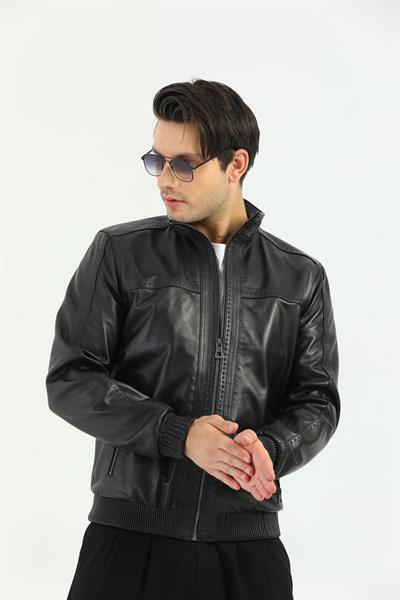 basics and more Basics&More Men's Black Leather Coat - REC44