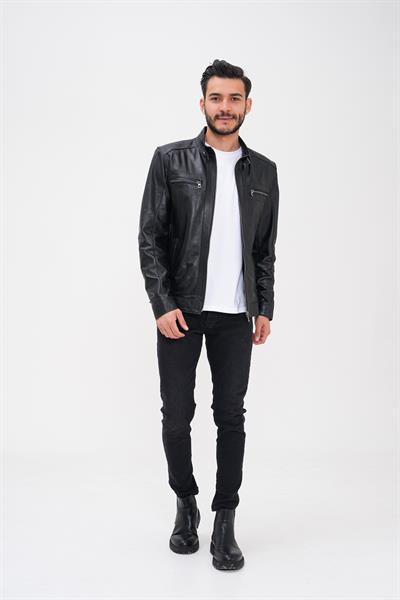 Basics And More Basics&More Men's Black Leather Jacket - Zippered