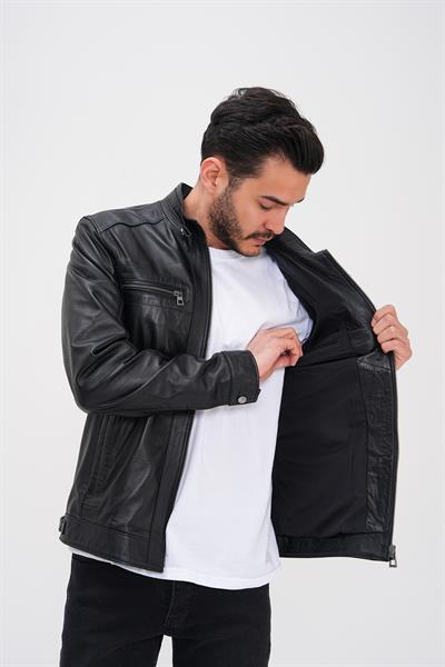 Basics And More Basics&More Men's Black Leather Jacket - Zippered