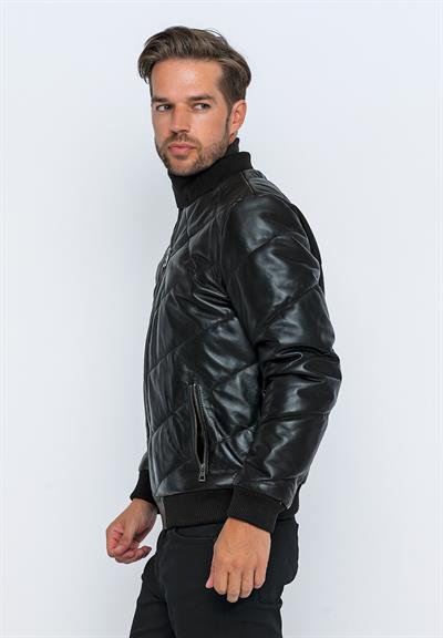 Basics And More Basics&More Men's Bomber Black Leather Jacket - E30013