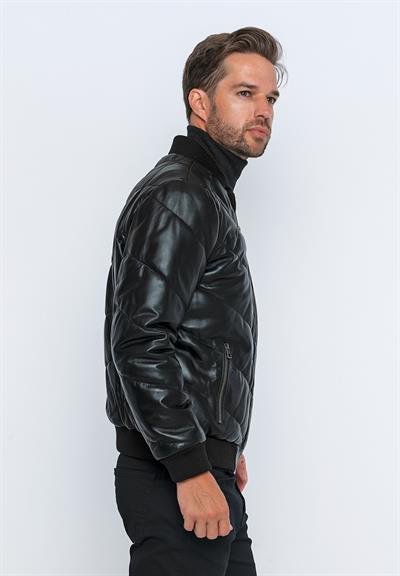 Basics And More Basics&More Men's Bomber Black Leather Jacket - E30013