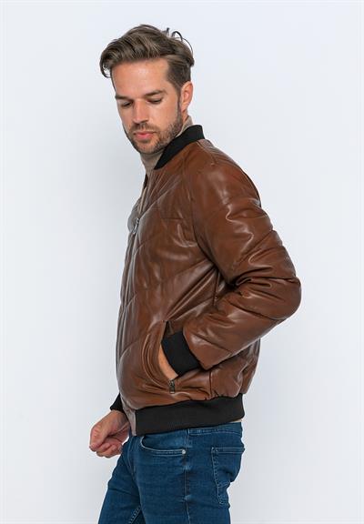 Basics And More Basics&More Men's Bomber Chestnut Leather Jacket - E30013