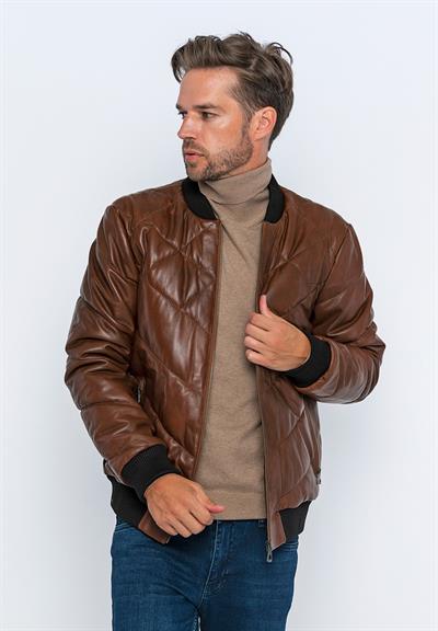 Basics And More Basics&More Men's Bomber Chestnut Leather Jacket - E30013