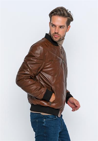 Basics And More Basics&More Men's Bomber Chestnut Leather Jacket - E30013