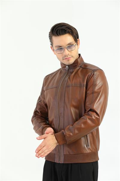 Basics And More Basics&More Men's Chestnut Leather Coat - REC44