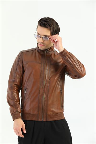 Basics And More Basics&More Men's Chestnut Leather Coat - REC44