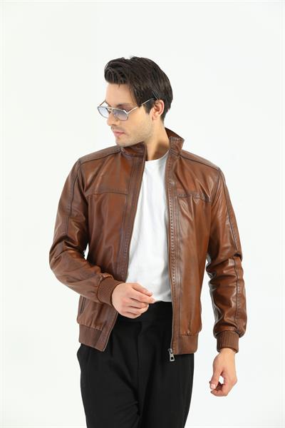 Basics And More Basics&More Men's Chestnut Leather Coat - REC44