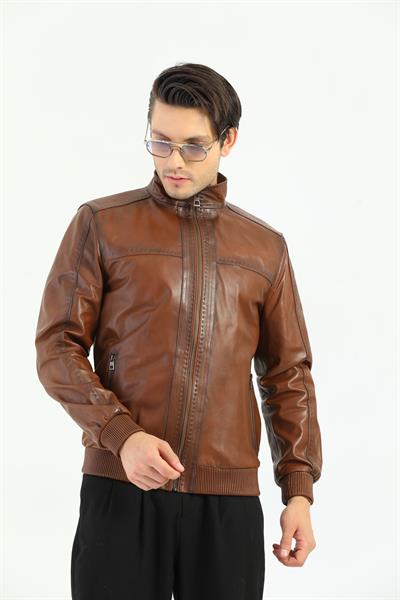 basics and more Basics&More Men's Chestnut Leather Coat - REC44