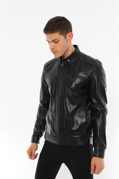 Basics And More Basics&More Men's Modern Design Genuine Black Leather Jacket - E130T
