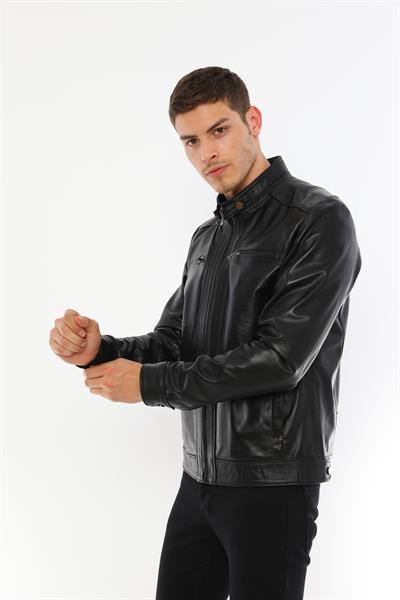 Basics And More Basics&More Men's Modern Design Genuine Black Leather Jacket - E130T