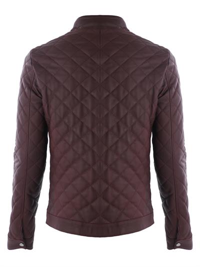 Basics And More Basics&More Men's Quilt Patterned Genuine Burgundy Leather Jacket - ES790