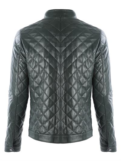 Basics And More Basics&More Men's Quilt Patterned Genuine Green Leather Jacket - ES790